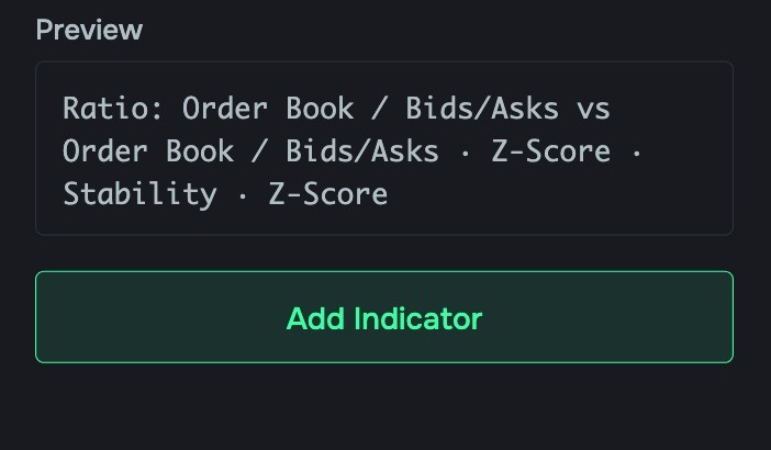 “Preview”: the build in one line and the “Add Indicator” button